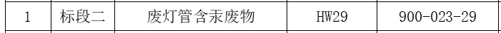 标段二：废灯管含汞废物（三年拉货权）
